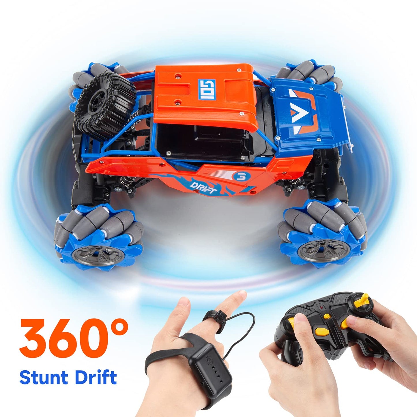 4WD Remote Control Gesture Sensor Car,Hand Controlled RC Stunt Car,Double-Sided Vehicle 360° Rotation with Light and Music Spray, Watch Toy Cars for Boys & Girls Birthday