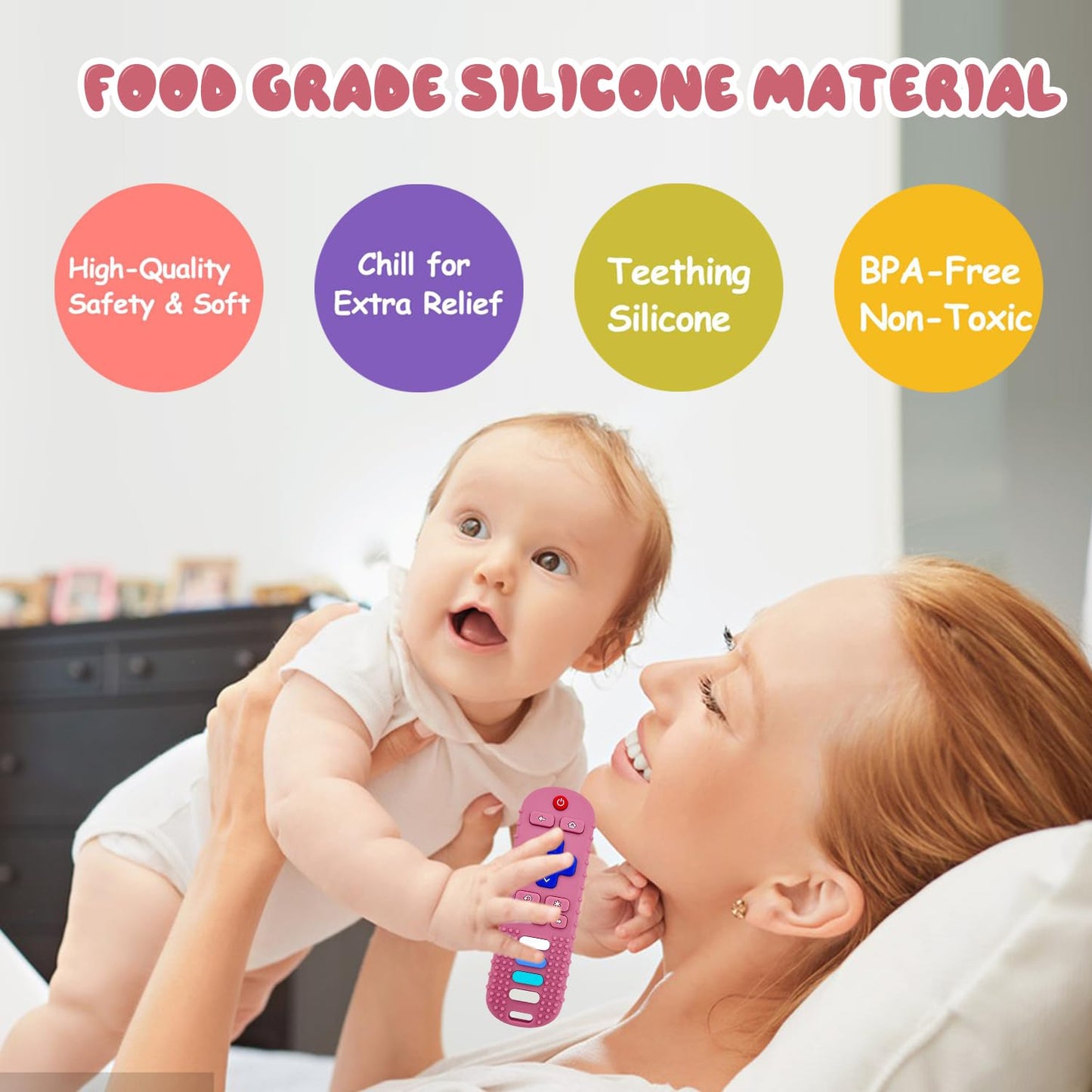 YAPROMO Baby Teething Toys,Reomte Teether Toys, Silicone Chew Toy for Babies 18+ Months, Remote Control Shape Teething Toys, Early Educational Toy BPA Free & Refrigerator Safe (Black02 & Pink01)
