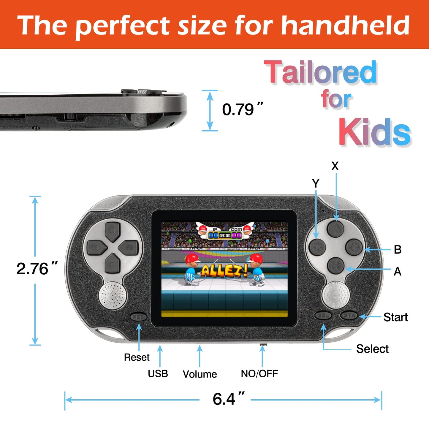 16 Bit Handheld Game for Kids Adults, 3.0'' Large Screen Preloaded 230 HD Classic Retro Video Games with USB Rechargeable Battery & 3 Game Cartridges for Birthday Gift for Kids 4-12 (Blue)