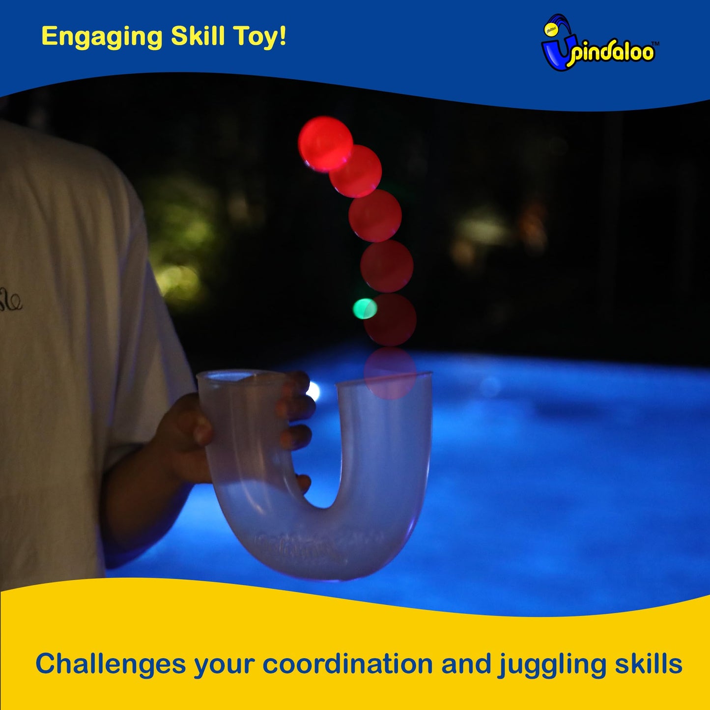 pindaloo Original Led Light Neon Skill Game with 2 Balls- Gifts for Kids and Adults Indoor & Outdoor Games, Girls, & Teens - Gift Ideas, Fun Stuff, Develops Motor & Juggling Skills (Neon)