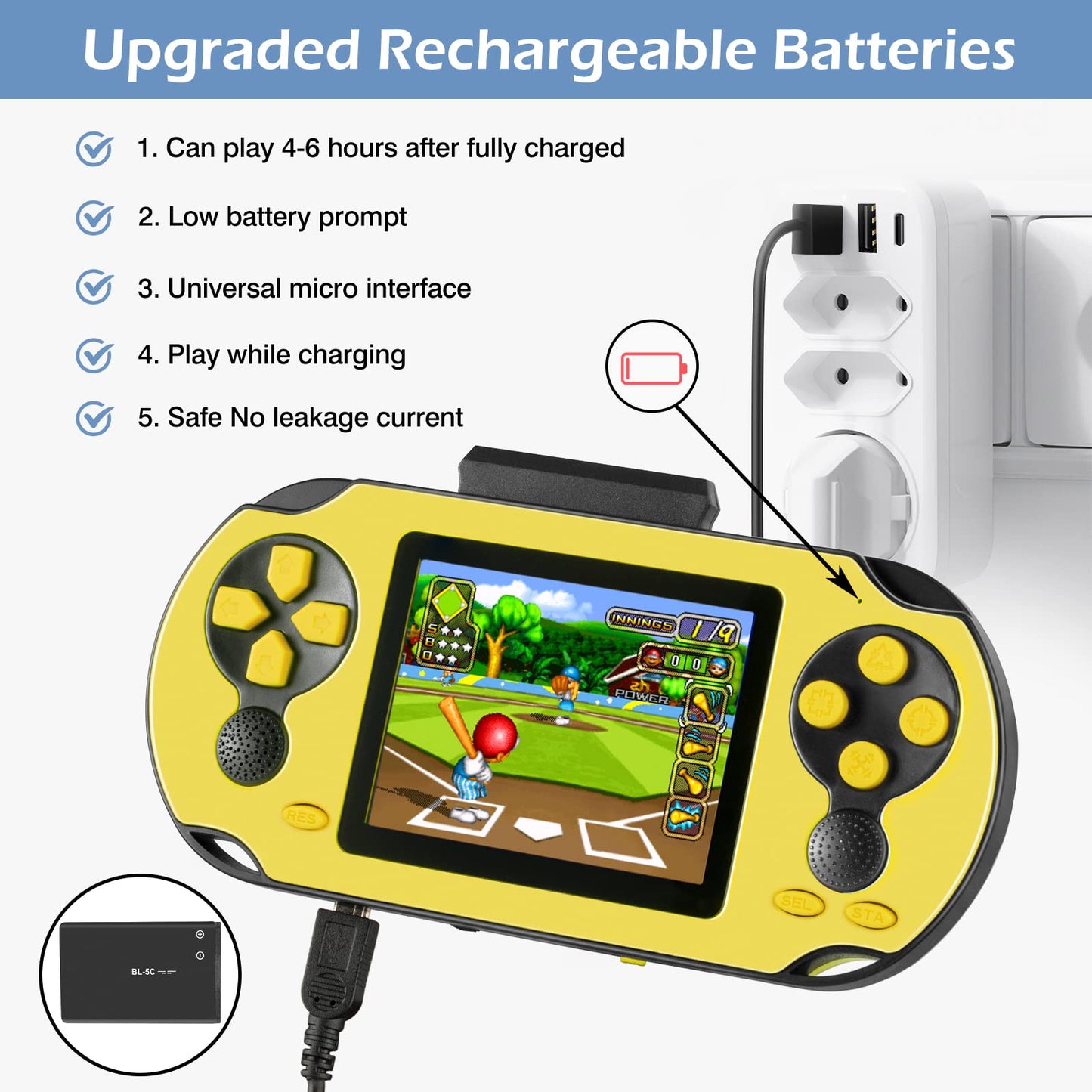 16 Bit Handheld Game for Kids Adults, 3.0'' Large Screen Preloaded 230 HD Classic Retro Video Games with USB Rechargeable Battery & 3 Game Cartridges for Birthday Gift for Kids 4-12 (Blue)