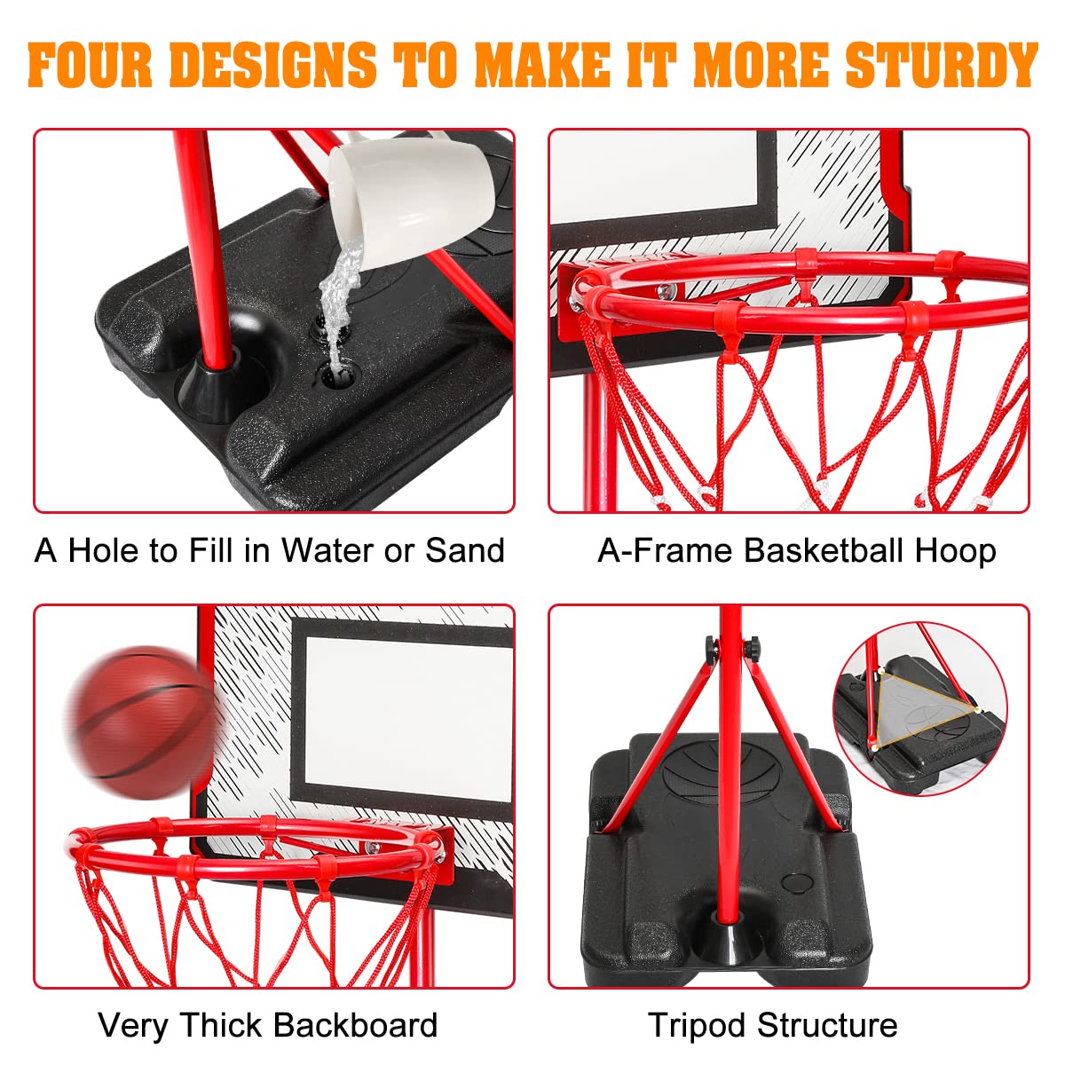 Meland Kids Basketball Hoop, Adjustable Height 3.4ft-6.2ft Toddler Basketball Hoop for Kids Basketball Goal Indoor Outdoor Toys Outside Toys for Boys 3-8