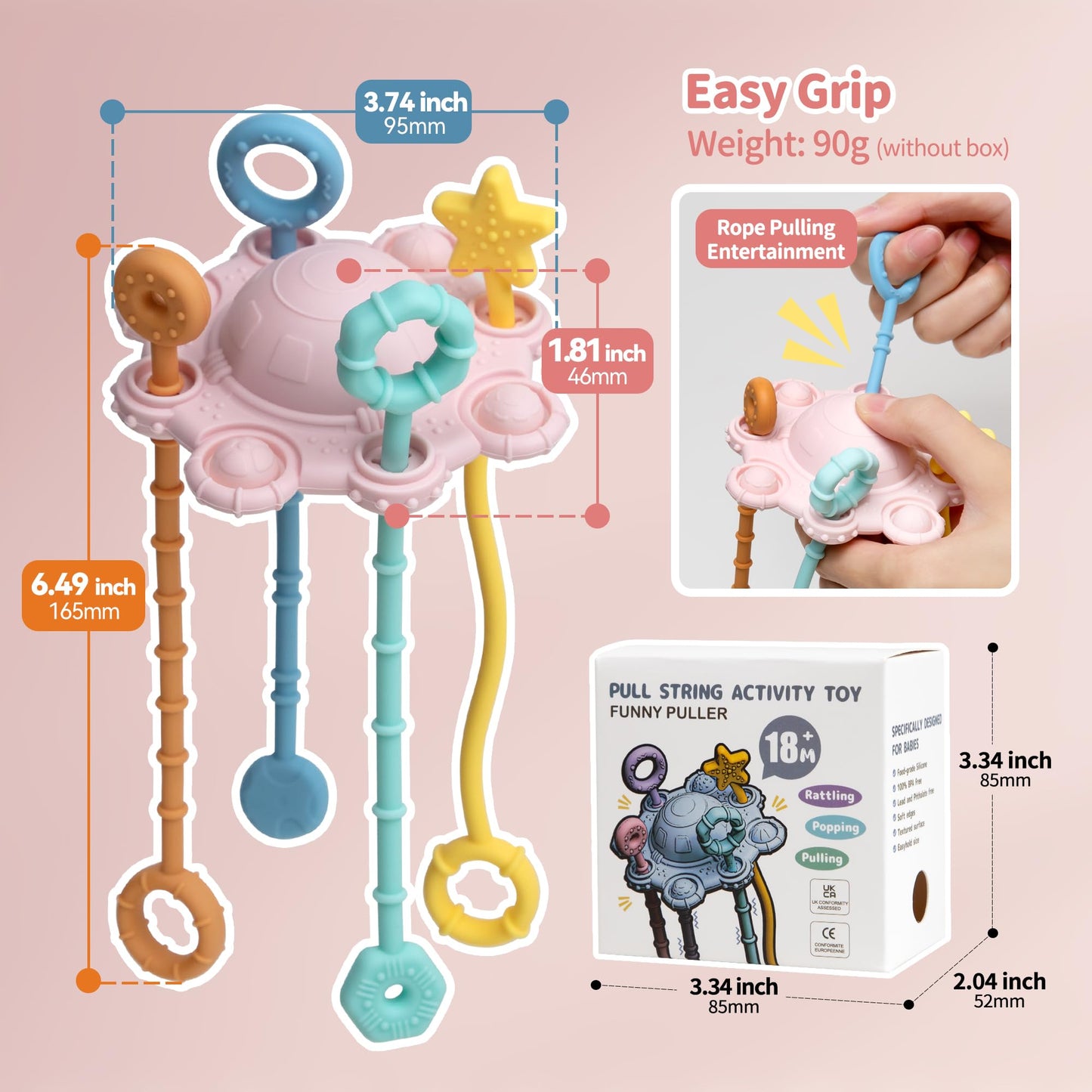Montesorri-Toys - Pull String Toys for Baby - Made of 100% Food Grade Silicone with Built-in Rattle Function and Easy to Clean Design (Blue)