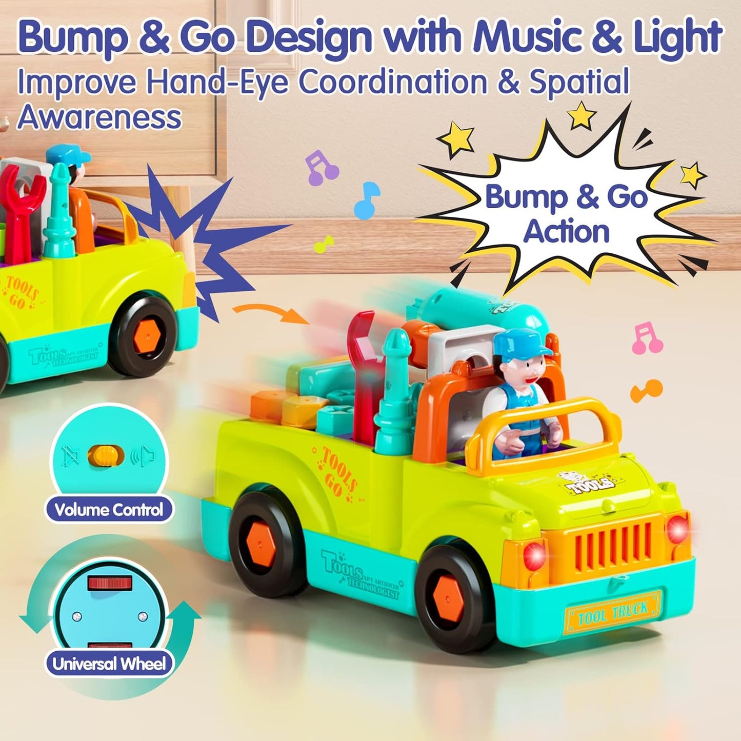2 3 Year Old Boy Toys Birthday Gift, Toddler Toys 1-2-3 with Electric Drill, Toddler Tool Set, Learning Toys for Toddlers 1-3, Take Apart Toys for Ages 2-4 STEM Toys