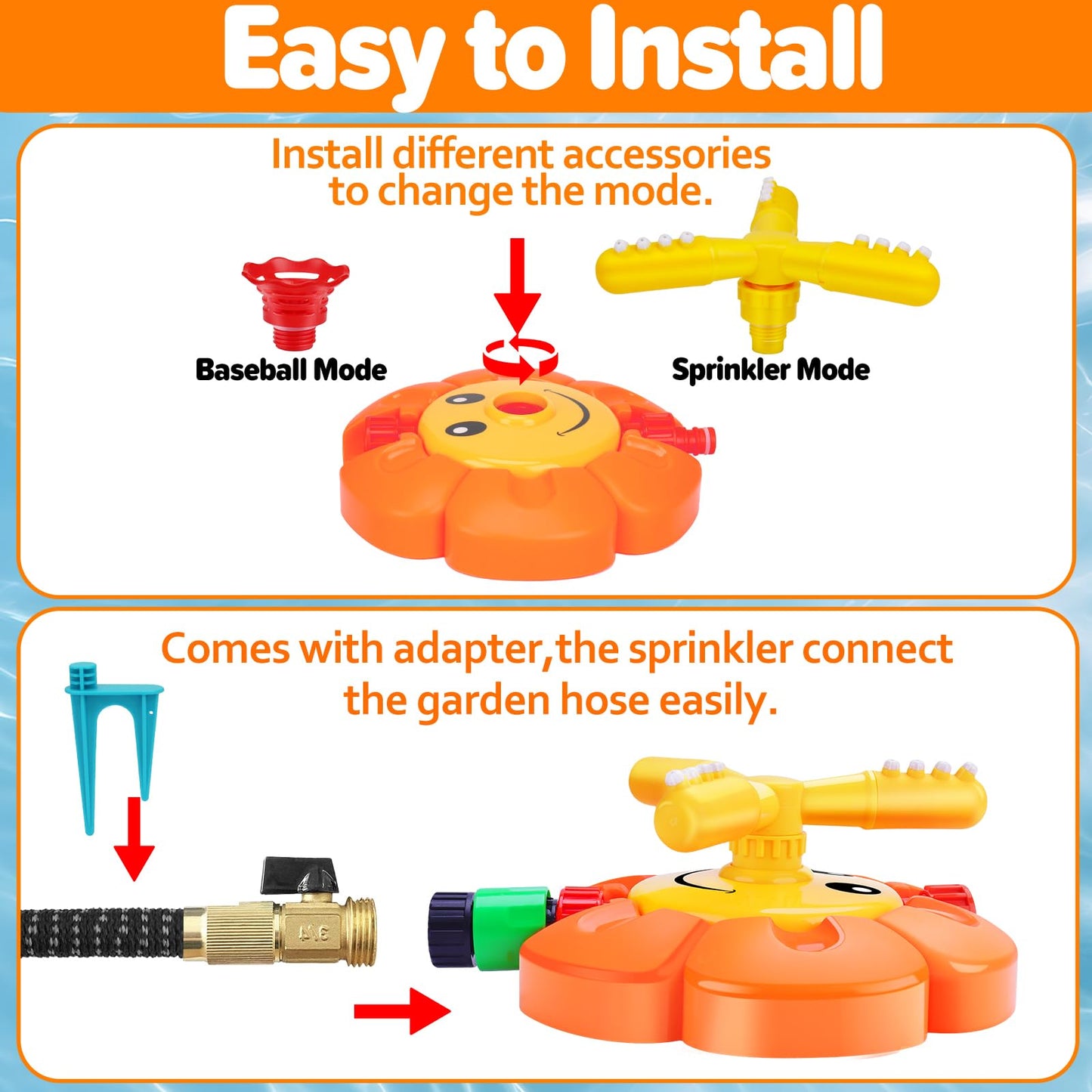 Water Sprinkler for Kids Toddlers Sprinklers with Roating Spray Nozzles Attaches Garden Water Hose Outdoor Play Outside Toys 1-3 2-4 Summer Backyard Lawn Game Yard Water Toy for Kids 3-5 4-8 Boy Girl
