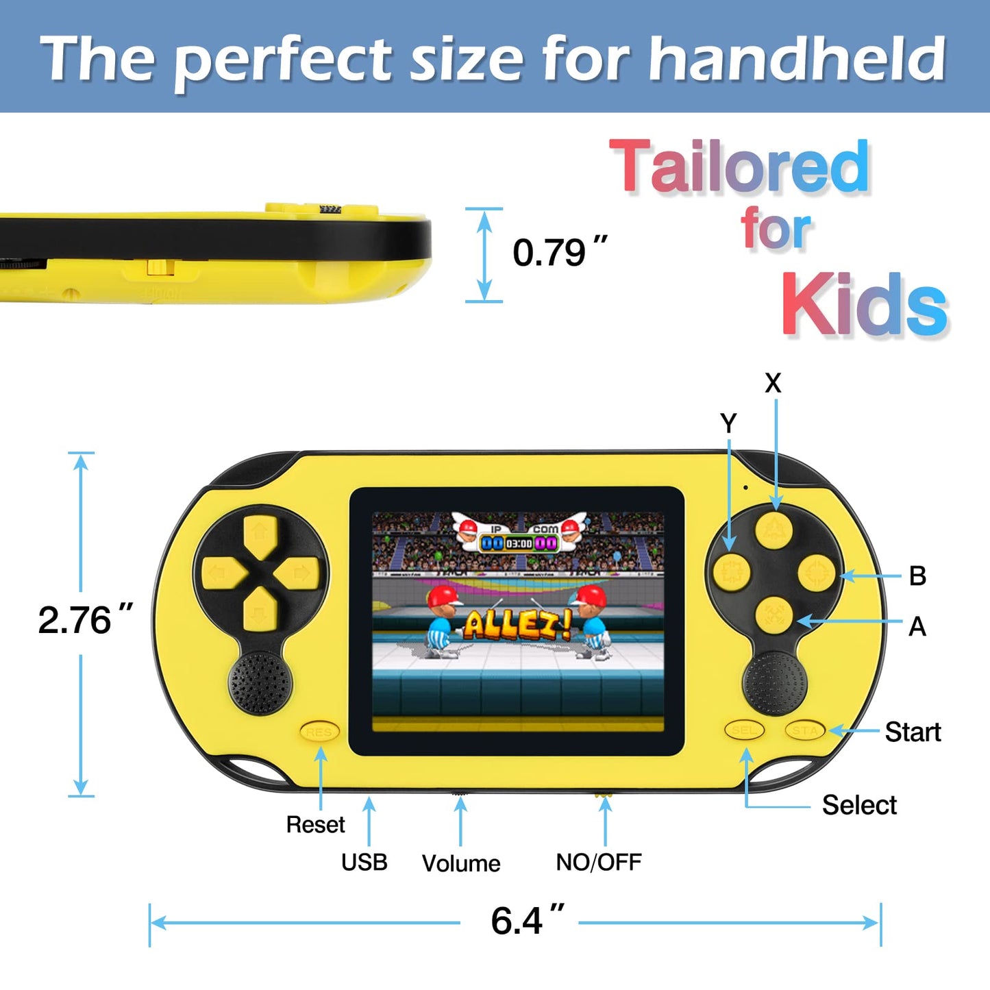 16 Bit Handheld Game for Kids Adults, 3.0'' Large Screen Preloaded 230 HD Classic Retro Video Games with USB Rechargeable Battery & 3 Game Cartridges for Birthday Gift for Kids 4-12 (Blue)