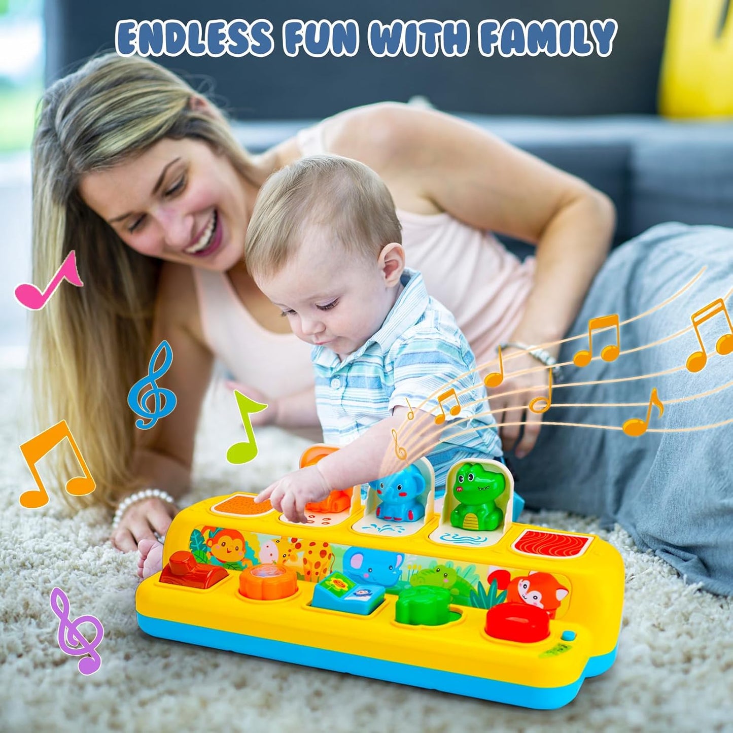 Interactive Pop up Animal Toys with Music & Light, Montessori Cause and Effect for 1 Year Old Boy Girl Early Learning Musical Baby 9-12-18 Months STEM Toddler Age 1-2 Gift Infant 35165M