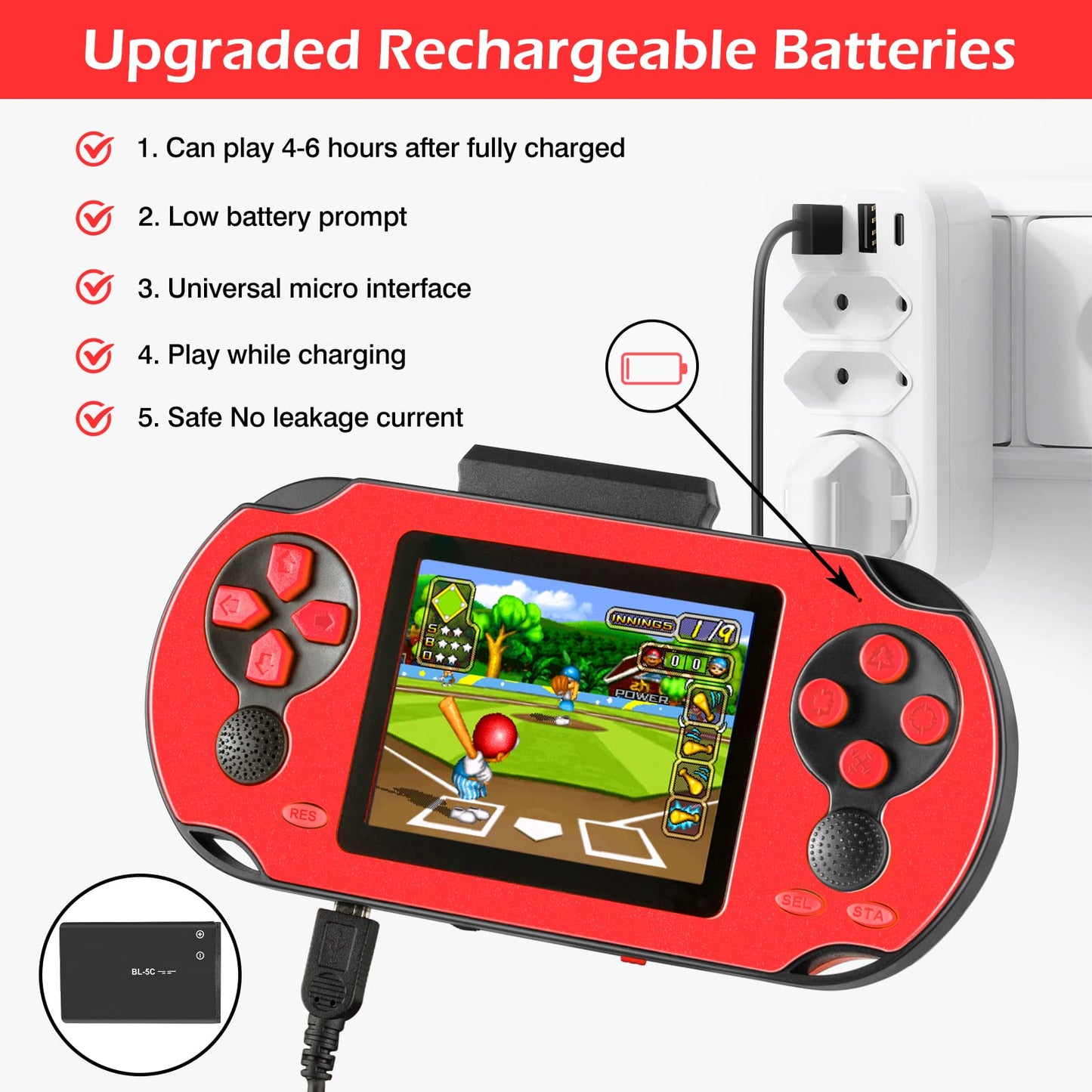 16 Bit Handheld Game for Kids Adults, 3.0'' Large Screen Preloaded 230 HD Classic Retro Video Games with USB Rechargeable Battery & 3 Game Cartridges for Birthday Gift for Kids 4-12 (Blue)