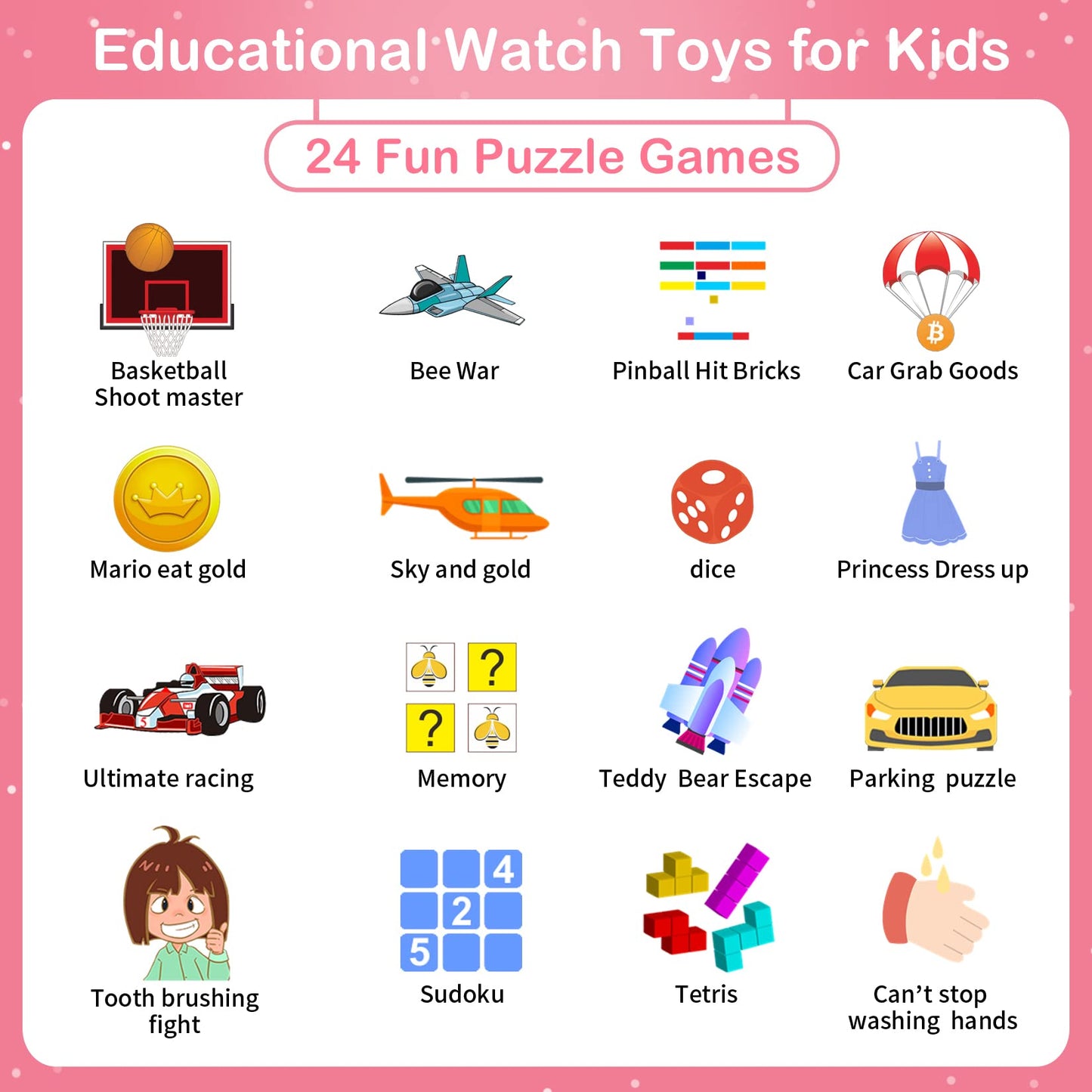 Phyulls Smart Watch for Kids with 24 Games Alarm Clock, Touchscreen, Calendaring Camera Music Player Time Display Video & Audio Recording, Toys for 3-12 Years Old Boys