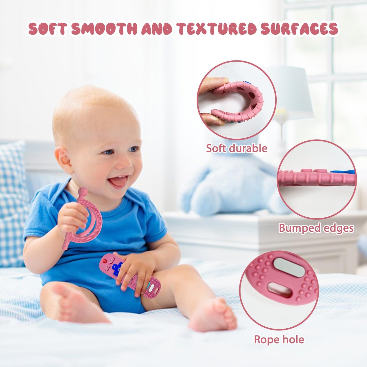 YAPROMO Baby Teething Toys,Reomte Teether Toys, Silicone Chew Toy for Babies 18+ Months, Remote Control Shape Teething Toys, Early Educational Toy BPA Free & Refrigerator Safe (Black02 & Pink01)