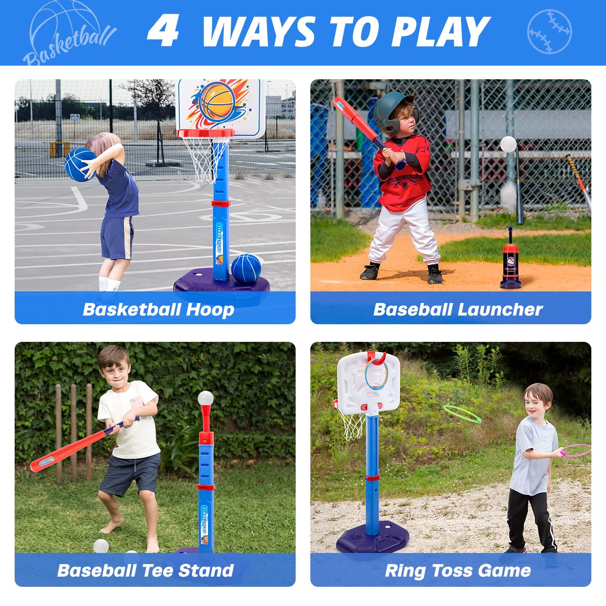 Meland Kids Basketball Hoop, Adjustable Height 3.4ft-6.2ft Toddler Basketball Hoop for Kids Basketball Goal Indoor Outdoor Toys Outside Toys for Boys 3-8