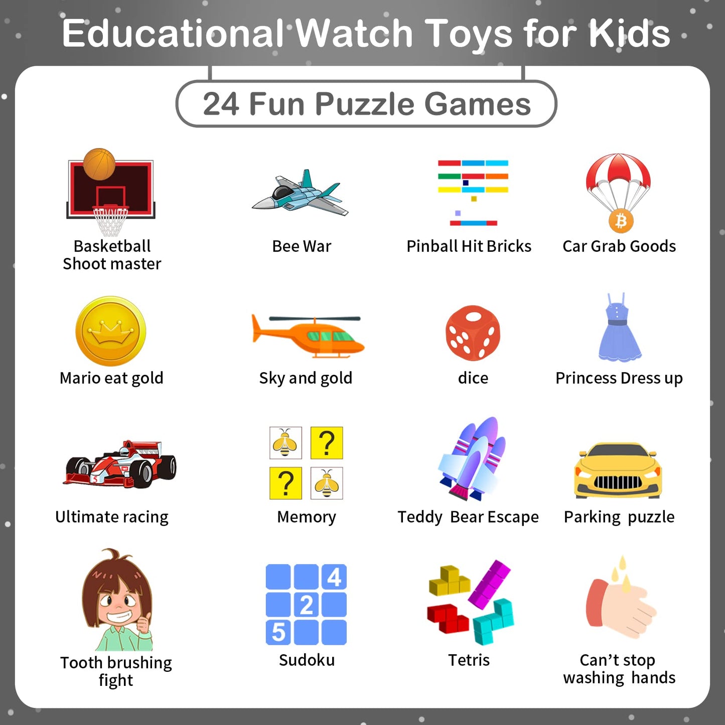 Phyulls Smart Watch for Kids with 24 Games Alarm Clock, Touchscreen, Calendaring Camera Music Player Time Display Video & Audio Recording, Toys for 3-12 Years Old Boys