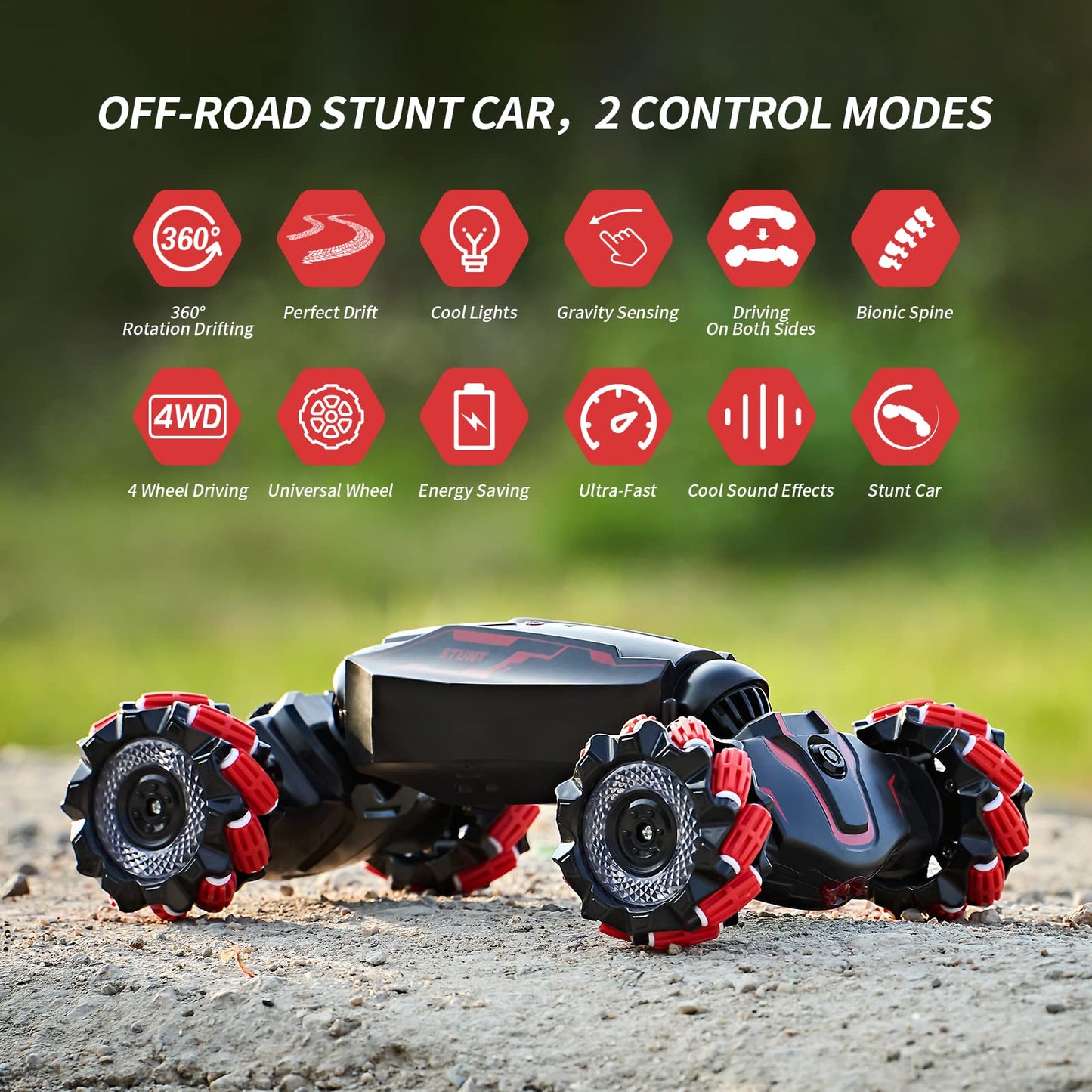 4WD Remote Control Gesture Sensor Car,Hand Controlled RC Stunt Car,Double-Sided Vehicle 360° Rotation with Light and Music Spray, Watch Toy Cars for Boys & Girls Birthday