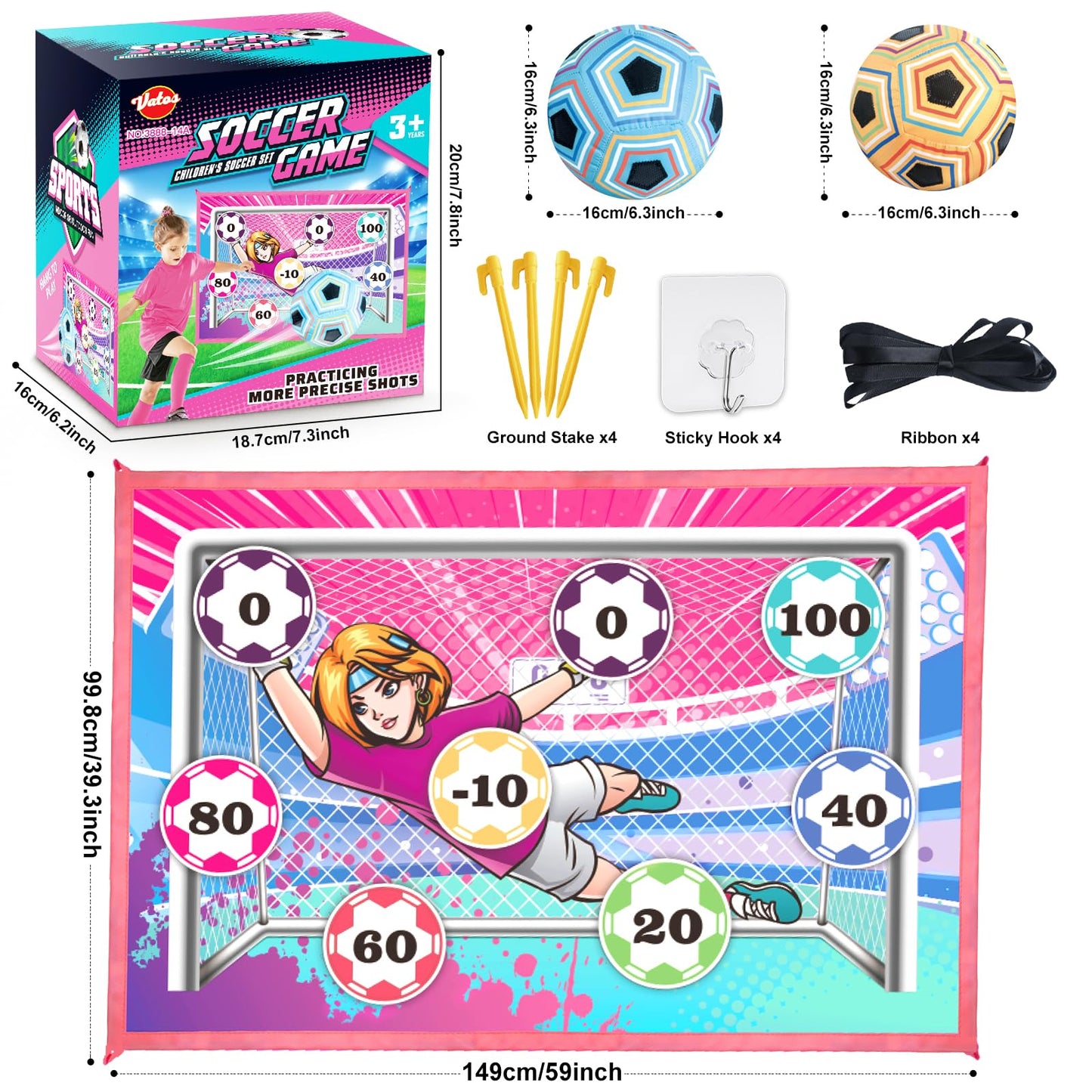VATOS Toy Soccer Ball Game Set for Boys and Girls, Indoor Outdoor Backyard Toss Soccer Goal Game with 2 Balls, 1 Flannel Target, Soccer Toys for 3-5 6-8 8-12 Years Old Kids Birthday
