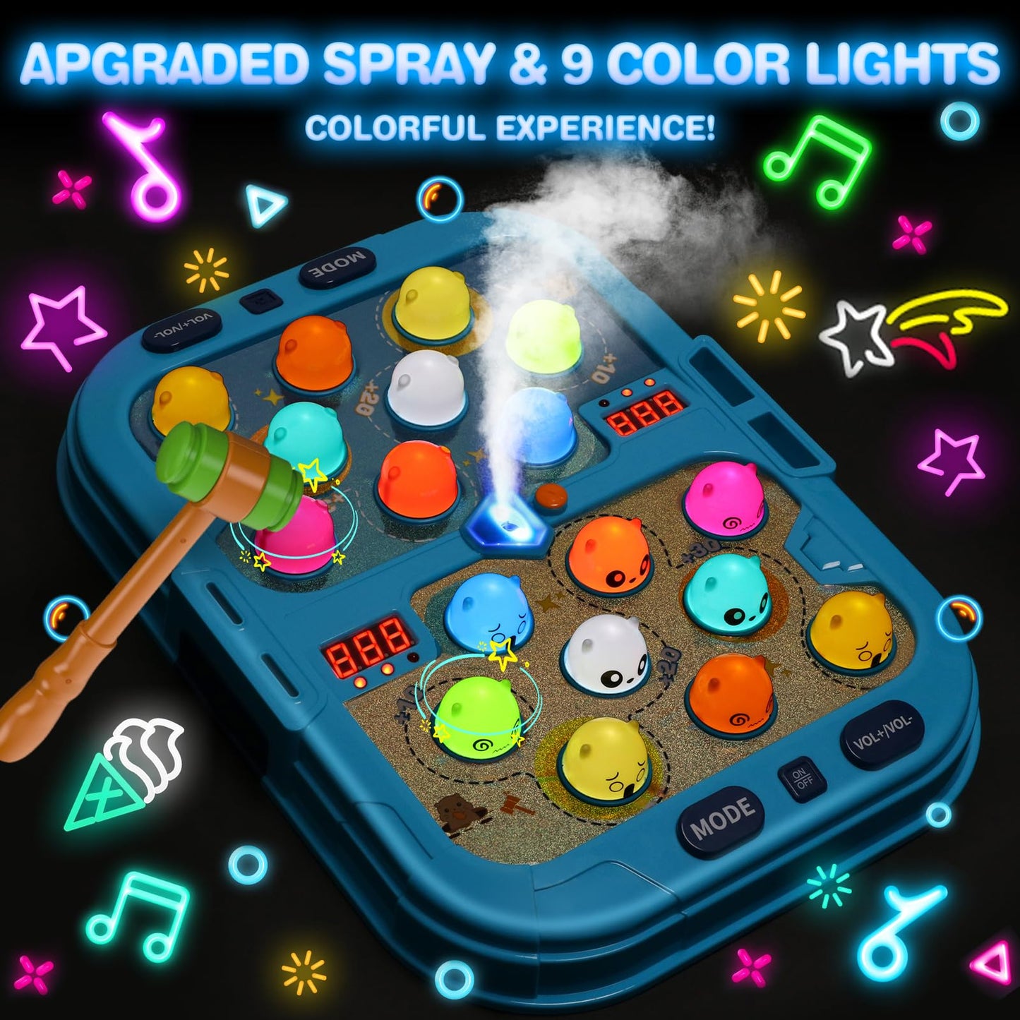 HopeRock Toys for 2 3 4 5 Year Old Boy,Toddler Toys Age 2-4, Whack A Frog Game,with 5 Modes,45 Levels,9 Music Spray and Light-up, Baby Toy Gifts for Early Learning, Birthday Gift for Toddler Boy Toys
