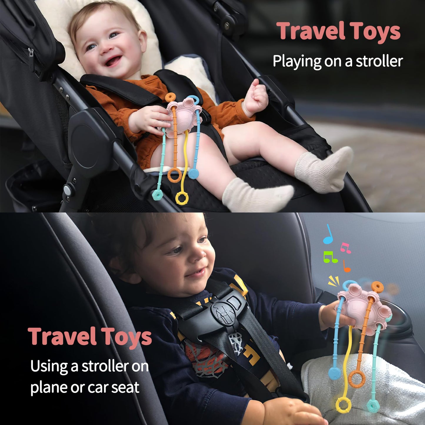 Montesorri-Toys - Pull String Toys for Baby - Made of 100% Food Grade Silicone with Built-in Rattle Function and Easy to Clean Design (Blue)