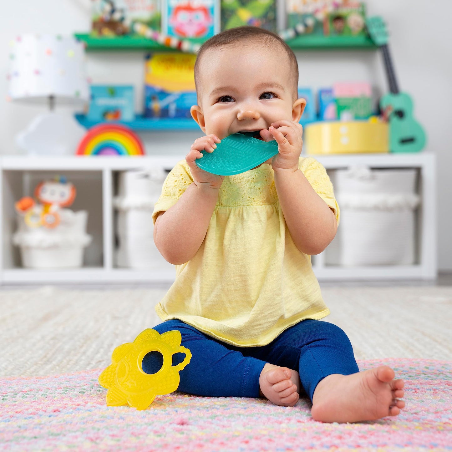 Bright Starts Grab & Spin Baby Rattle & BPA-Free Teether Toy, Ages 3 Months+