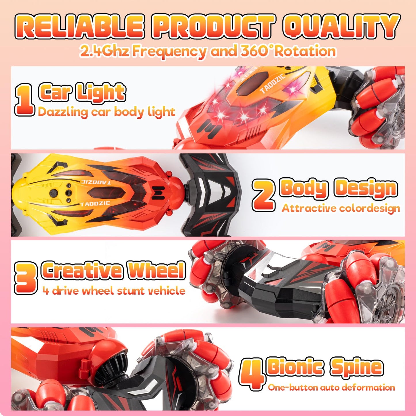 4WD Remote Control Gesture Sensor Car,Hand Controlled RC Stunt Car,Double-Sided Vehicle 360° Rotation with Light and Music Spray, Watch Toy Cars for Boys & Girls Birthday