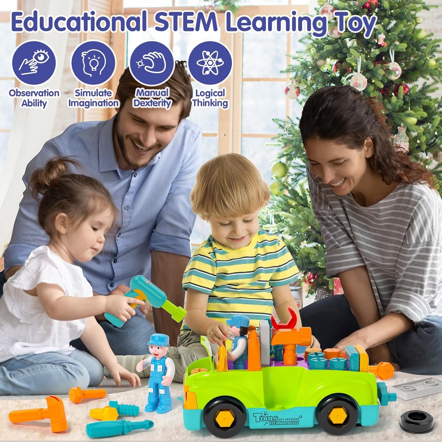 2 3 Year Old Boy Toys Birthday Gift, Toddler Toys 1-2-3 with Electric Drill, Toddler Tool Set, Learning Toys for Toddlers 1-3, Take Apart Toys for Ages 2-4 STEM Toys