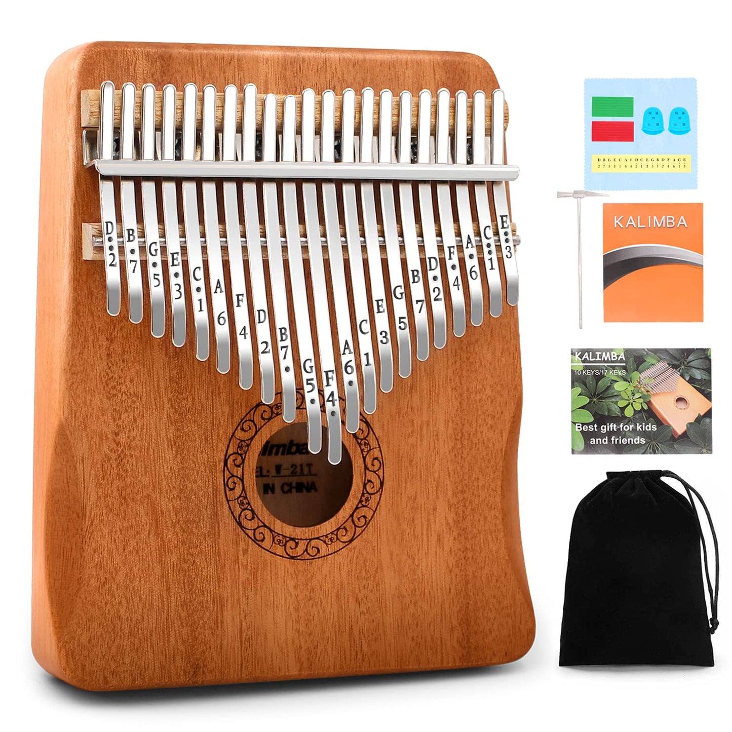 Kalimba Thumb Piano,YUNDIE Portable 17 Keys Mbira Finger Piano with Tune Hammer and Study Instruction,Musical Instruments Birthday Gift for Kid Adult Beginners Professional(Brown)