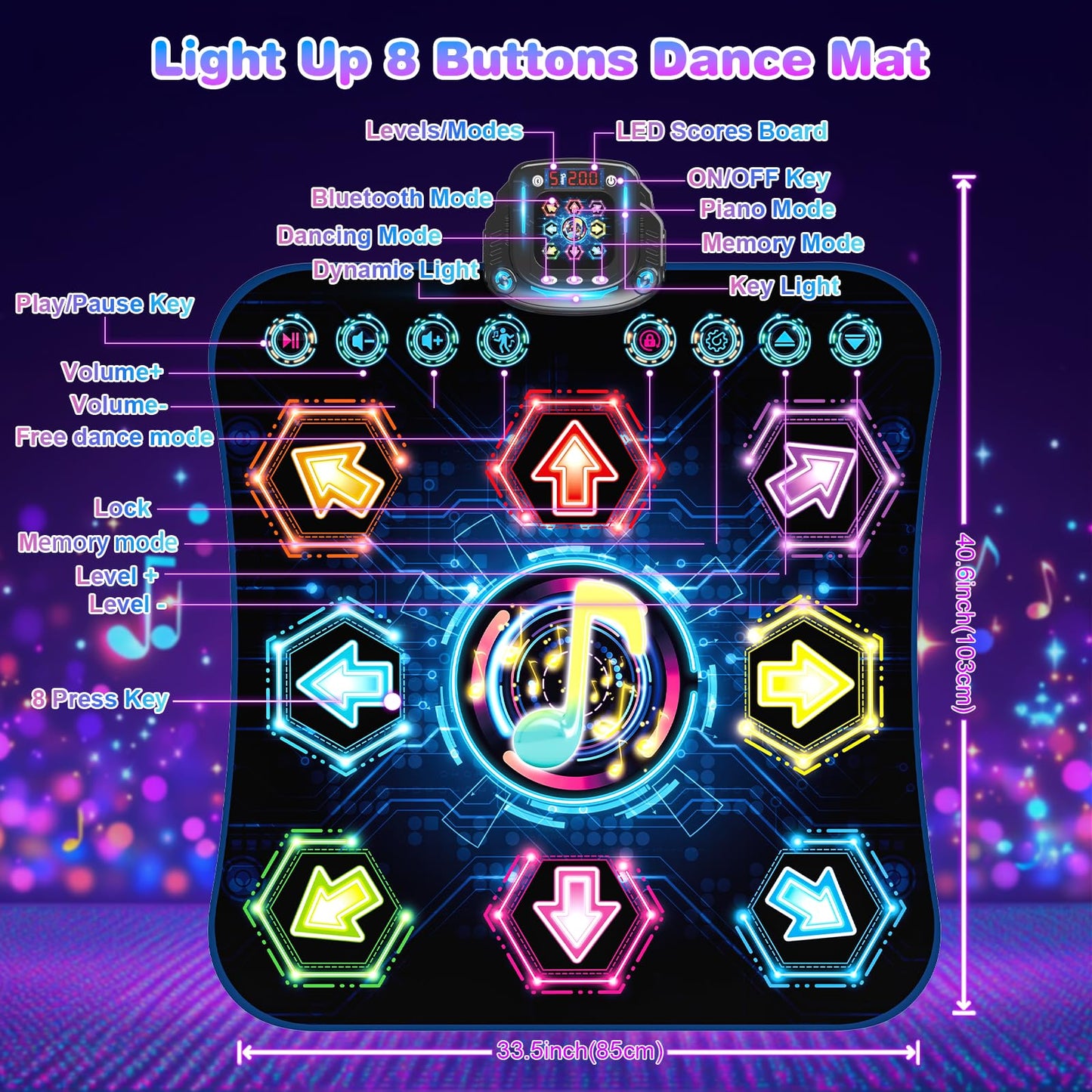 Dance Mat for 3-12 Year Old Girls, Electronic Dance Pad with 8 Button & Wireless Bluetooth, Music Dance Toy Birthday Xmas Gifts for Kids 3 4 5 6 7 8 9 10+ Year Old