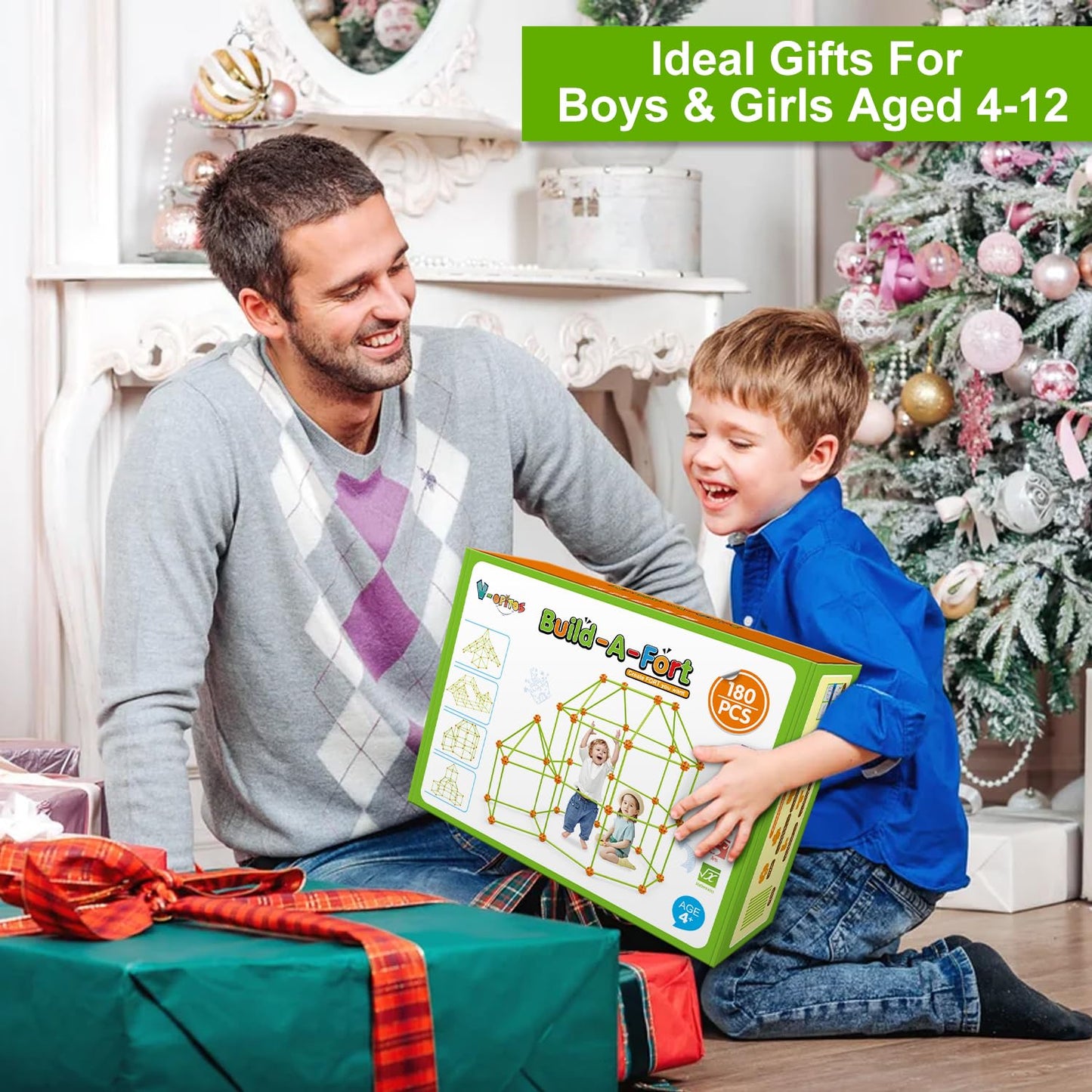 V-Opitos 180 Pack Fort Building Kits for Kids Age 4, 5, 6, 7, 8+ Years Old, Creative STEM Building Toys for DIY Castles, Tunnels, Play Tent, Ideal Christmas, Birthday Gifts for Boys & Girls