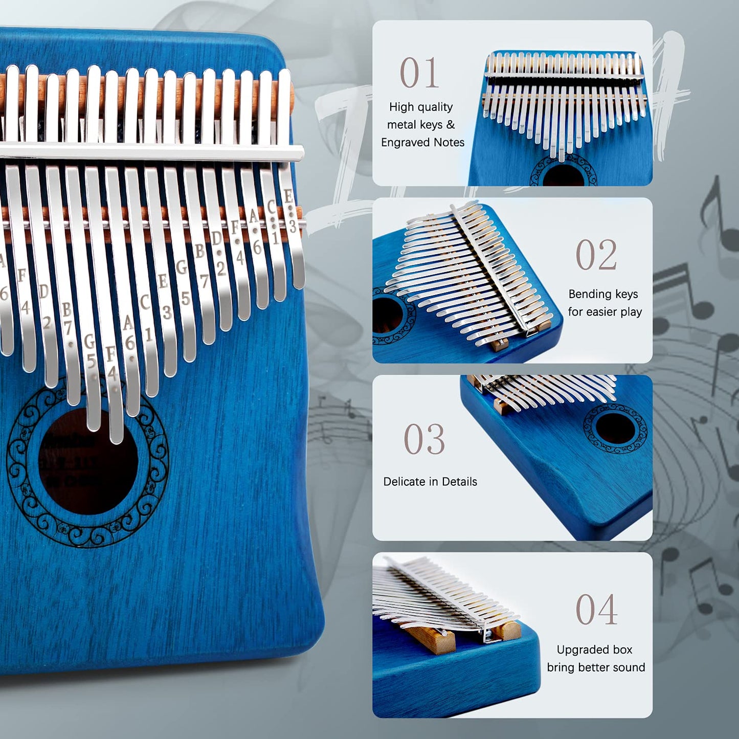 Kalimba Thumb Piano,YUNDIE Portable 17 Keys Mbira Finger Piano with Tune Hammer and Study Instruction,Musical Instruments Birthday Gift for Kid Adult Beginners Professional(Brown)