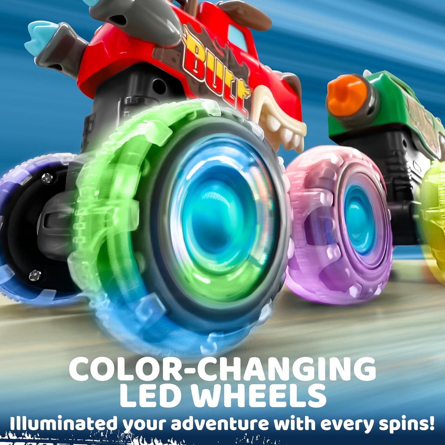 JOYIN 3 Pack Monster Truck Toy - Motion Activated Light-Up Cars for Toddlers - Monster Treads Lightning Wheels - Baby Toy Present - Press & Go Cars for Boys Girls Birthday Gifts Easter Basket Stuffer