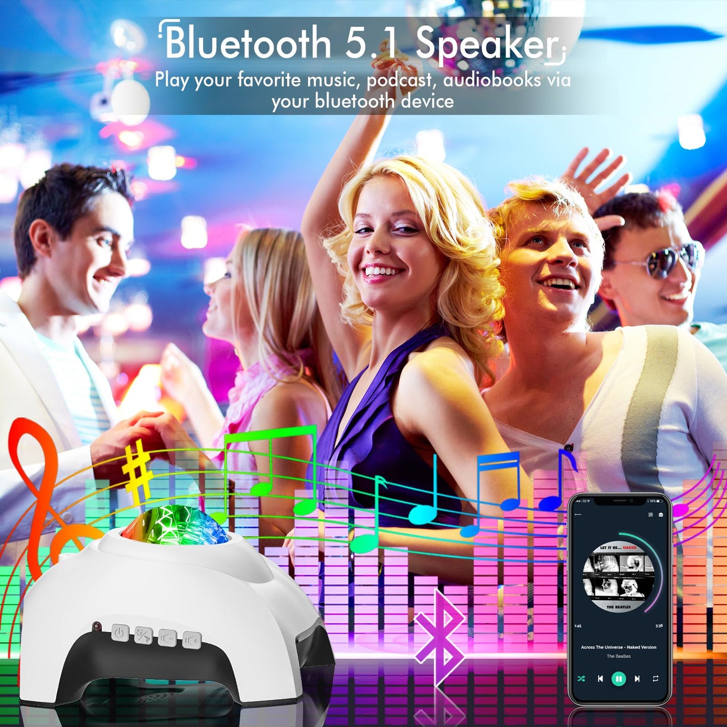 Rossetta Star Projector, Galaxy Projector for Bedroom, LED Night Light Aurora Projector with Bluetooth Speaker, White Noise, Timer and Remote, Room Decor, Gifts for Kids, Adults, Christmas, Birthday