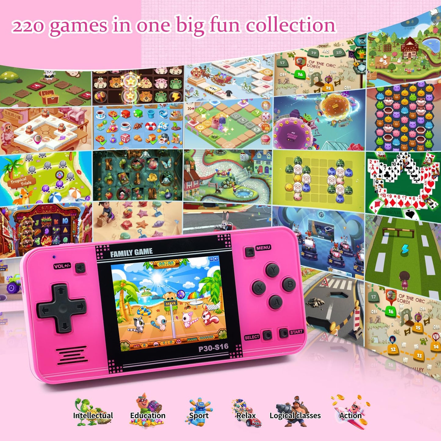Handheld Game for Kids -Preloaded 220 Retro Video Games, Portable Gaming Player with Rechargeable Battery 3.0" LCD Screen, Mini Arcade Electronic Toy Gifts for Boys Girls (Blue)