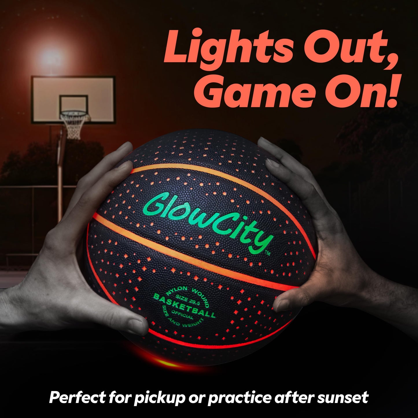 GlowCity Glow in The Dark Basketball for Teen Boy - Glowing Red Basket Ball, Light Up LED Toy for Night Ball Games - Sports Stuff & Gadgets for Kids Age 8 Years Old and Up. Great Gift for Boys & Girls