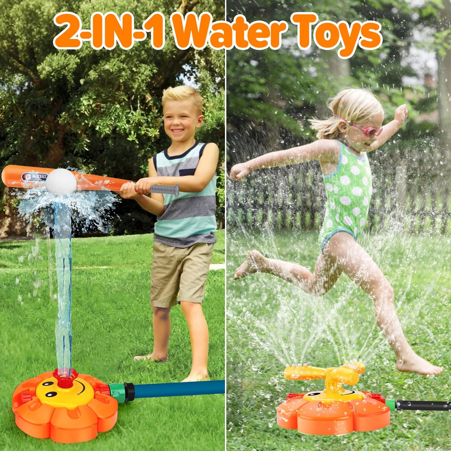 Water Sprinkler for Kids Toddlers Sprinklers with Roating Spray Nozzles Attaches Garden Water Hose Outdoor Play Outside Toys 1-3 2-4 Summer Backyard Lawn Game Yard Water Toy for Kids 3-5 4-8 Boy Girl
