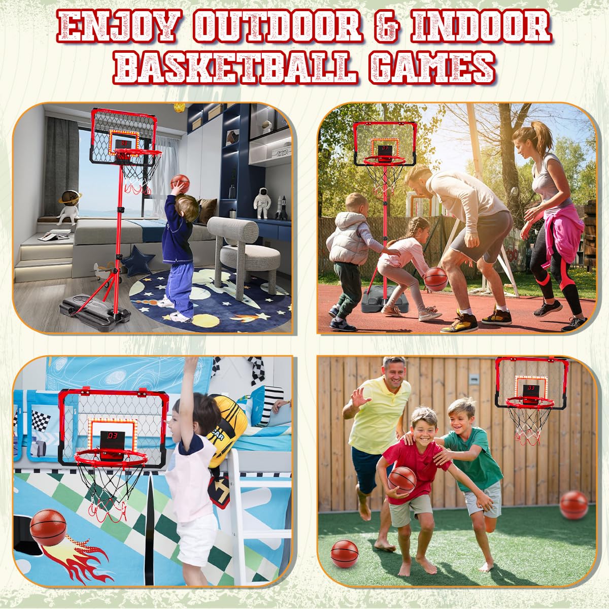 Meland Kids Basketball Hoop, Adjustable Height 3.4ft-6.2ft Toddler Basketball Hoop for Kids Basketball Goal Indoor Outdoor Toys Outside Toys for Boys 3-8