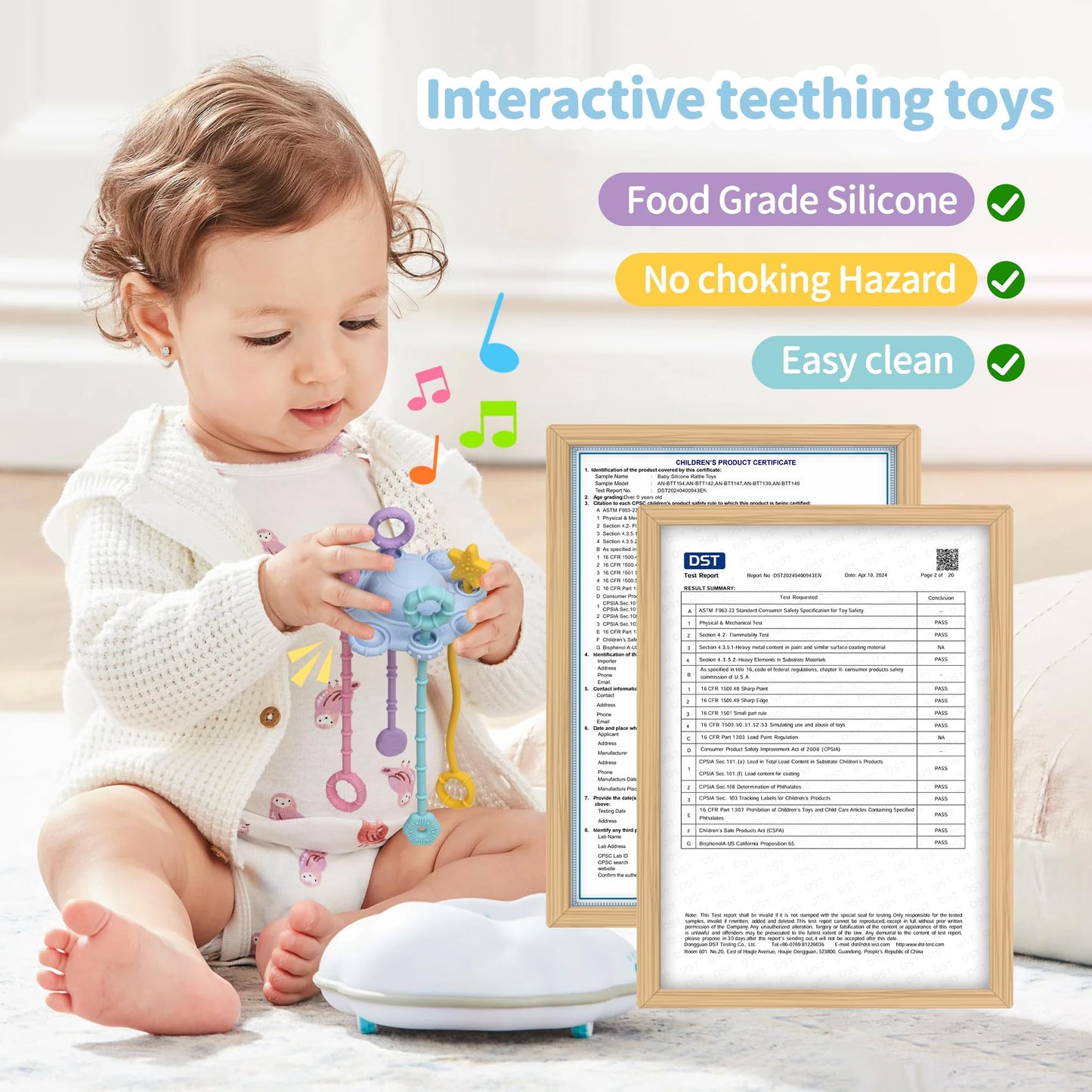 Montesorri-Toys - Pull String Toys for Baby - Made of 100% Food Grade Silicone with Built-in Rattle Function and Easy to Clean Design (Blue)