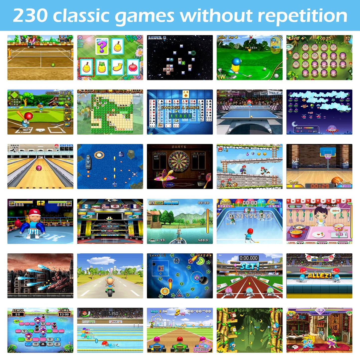 16 Bit Handheld Game for Kids Adults, 3.0'' Large Screen Preloaded 230 HD Classic Retro Video Games with USB Rechargeable Battery & 3 Game Cartridges for Birthday Gift for Kids 4-12 (Blue)