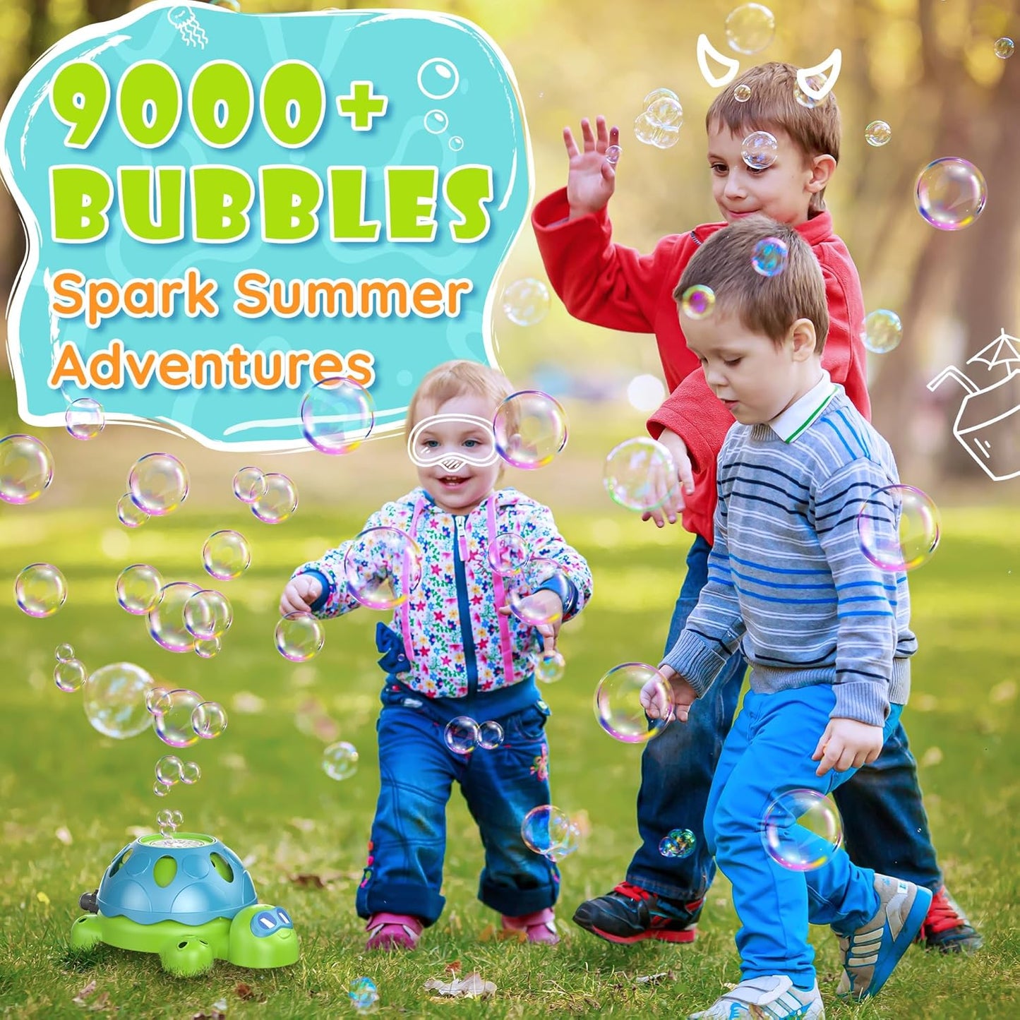 Water Sprinkler for Kids, 2-in-1 Sprinkler Toys with Bubble Machine, Turtle Toddler Outdoor Backyard Games Splashing Toys for Summer Fun, Children's Sprinkler for Kids Age 3-5 4-8 Girls Boys Gift
