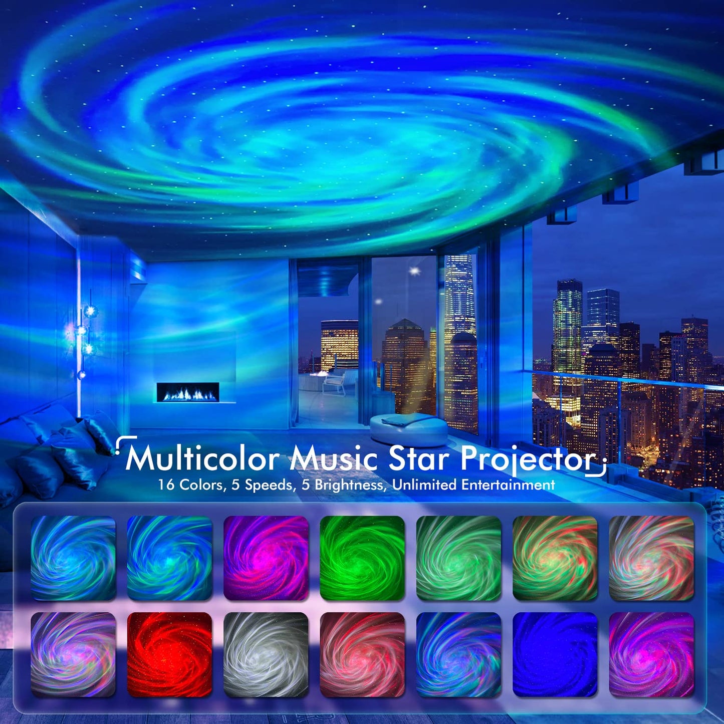 Rossetta Star Projector, Galaxy Projector for Bedroom, LED Night Light Aurora Projector with Bluetooth Speaker, White Noise, Timer and Remote, Room Decor, Gifts for Kids, Adults, Christmas, Birthday
