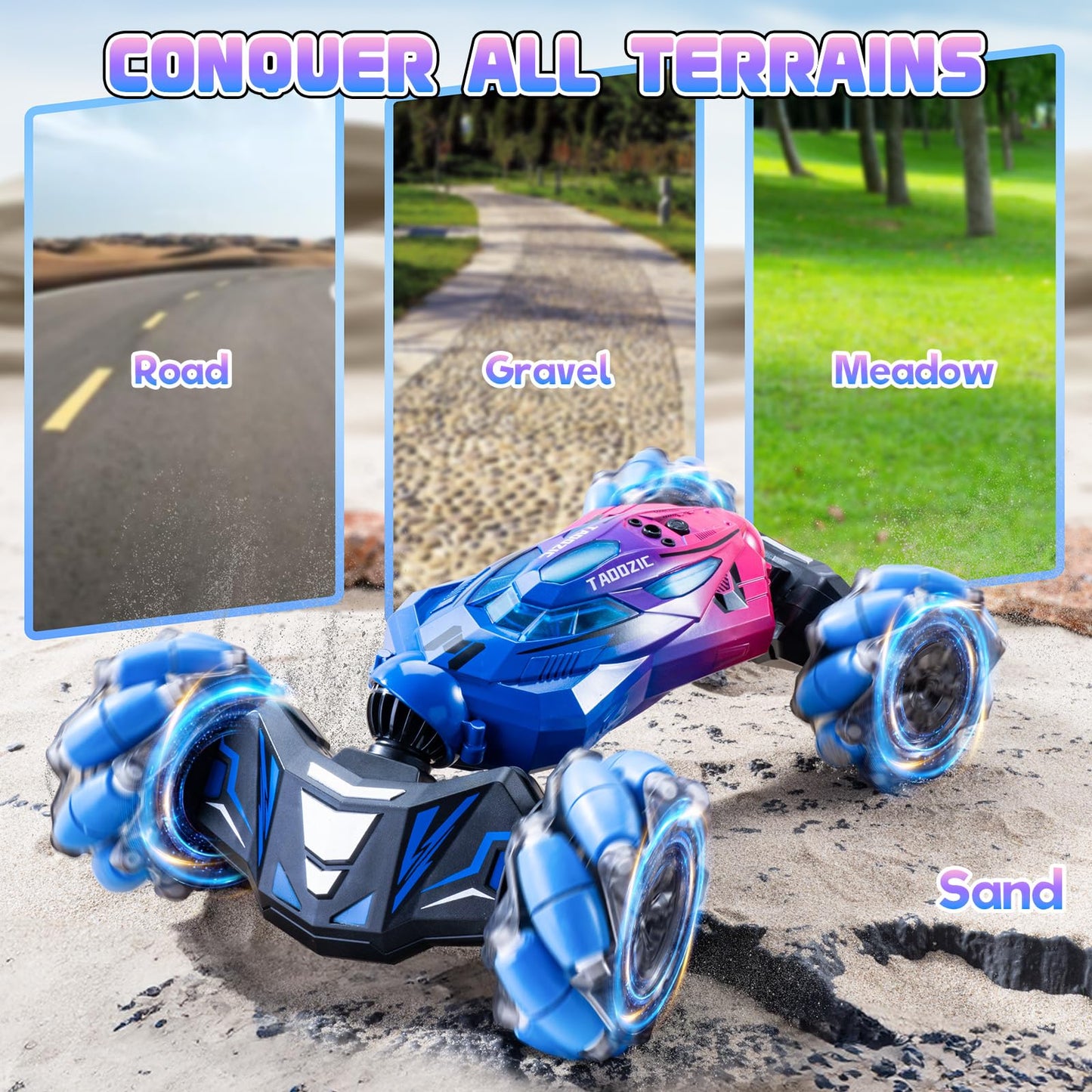 4WD Remote Control Gesture Sensor Car,Hand Controlled RC Stunt Car,Double-Sided Vehicle 360° Rotation with Light and Music Spray, Watch Toy Cars for Boys & Girls Birthday