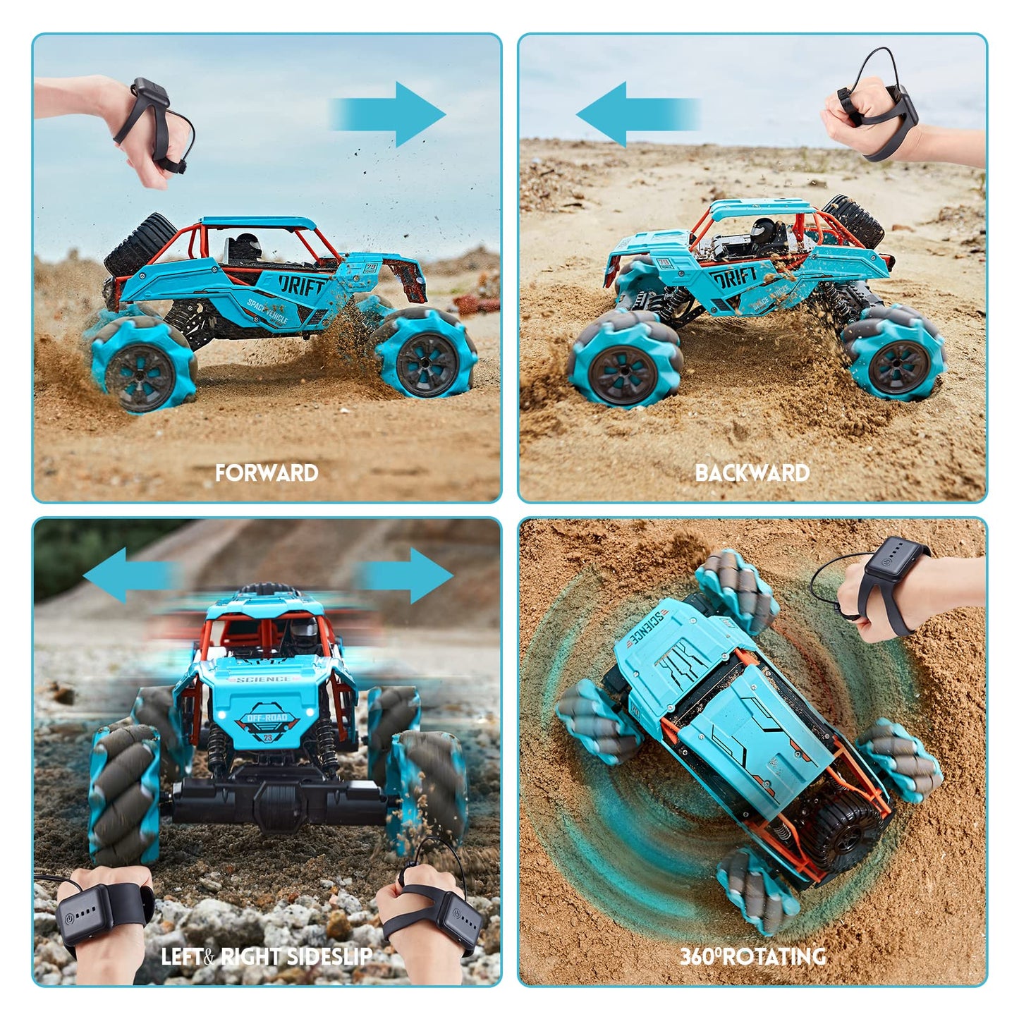 4WD Remote Control Gesture Sensor Car,Hand Controlled RC Stunt Car,Double-Sided Vehicle 360° Rotation with Light and Music Spray, Watch Toy Cars for Boys & Girls Birthday