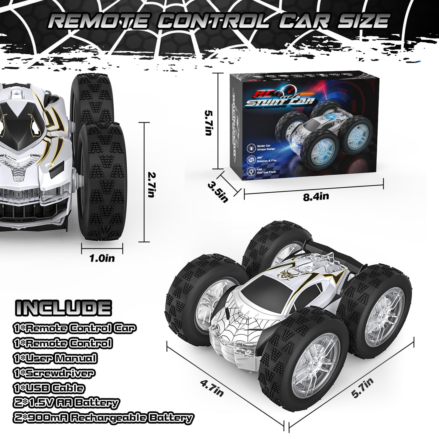 Remote Control Car for Kids, RC Stunt Cars Toys for Boys Ages 4-7 with Cool Double-Sided Pattern and LED Flash, 1:24 Vehicle Toy Car Hobby Racing Car Toys Gift for 3 4 5 6 7 8 9 Year Old Boys