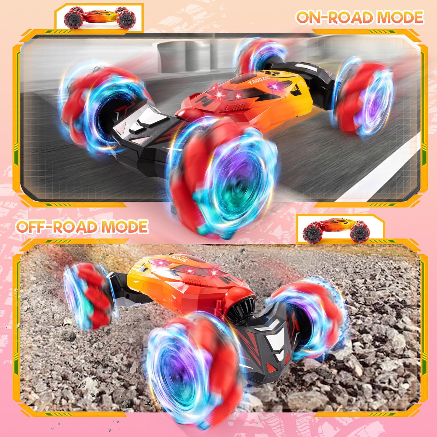 4WD Remote Control Gesture Sensor Car,Hand Controlled RC Stunt Car,Double-Sided Vehicle 360° Rotation with Light and Music Spray, Watch Toy Cars for Boys & Girls Birthday