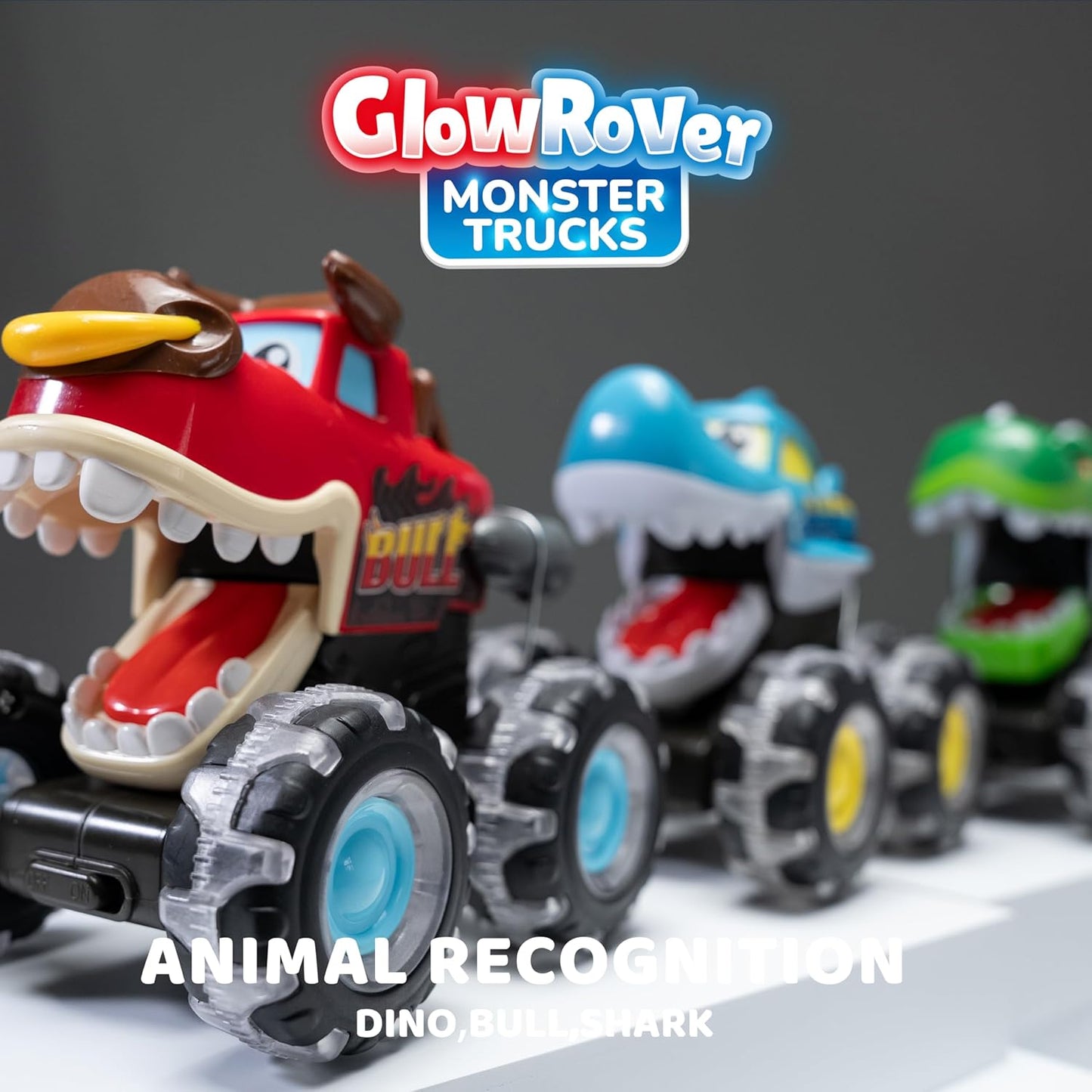 JOYIN 3 Pack Monster Truck Toy - Motion Activated Light-Up Cars for Toddlers - Monster Treads Lightning Wheels - Baby Toy Present - Press & Go Cars for Boys Girls Birthday Gifts Easter Basket Stuffer