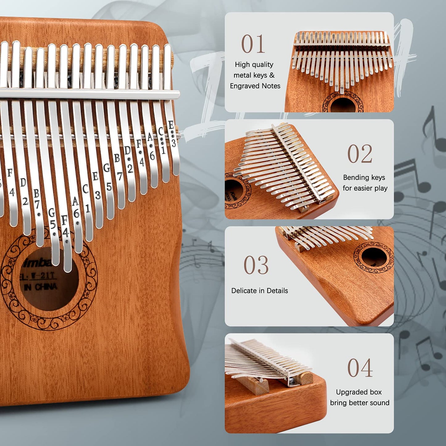 Kalimba Thumb Piano,YUNDIE Portable 17 Keys Mbira Finger Piano with Tune Hammer and Study Instruction,Musical Instruments Birthday Gift for Kid Adult Beginners Professional(Brown)