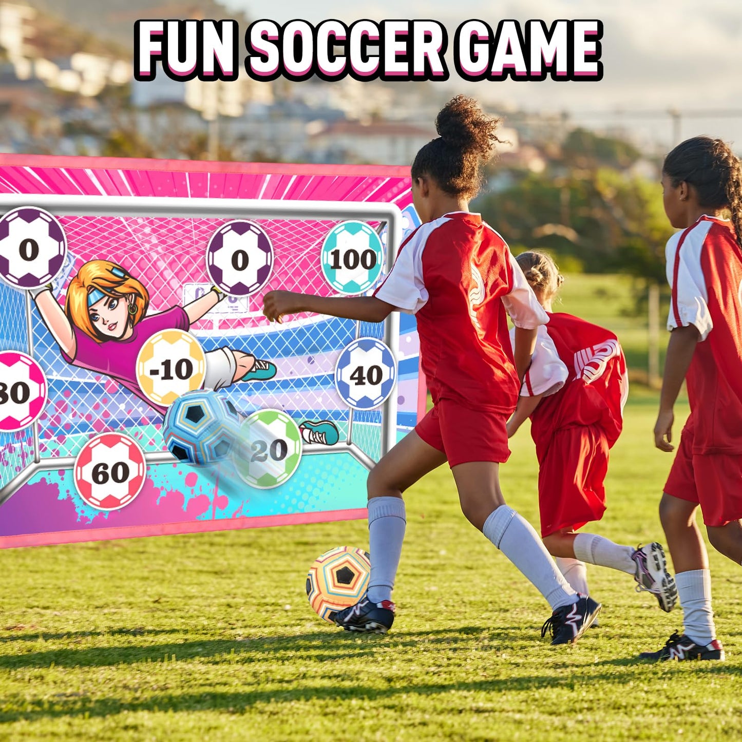 VATOS Toy Soccer Ball Game Set for Boys and Girls, Indoor Outdoor Backyard Toss Soccer Goal Game with 2 Balls, 1 Flannel Target, Soccer Toys for 3-5 6-8 8-12 Years Old Kids Birthday
