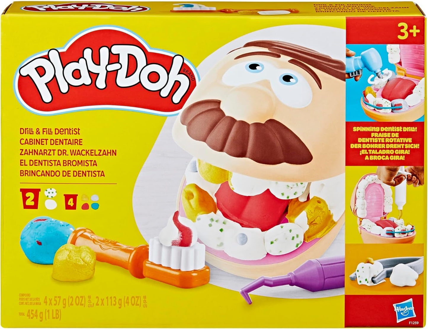 Play-Doh Drill 'n Fill Dentist Toy for Kids 3 Years and Up with Cavity and Metallic Colored Modeling Compound, 10 Tools, 8 Total Cans, 2 Ounces Each, Non-Toxic, Assorted Colors