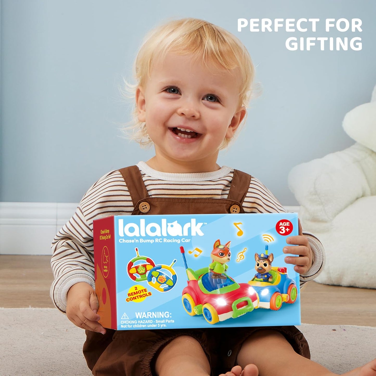 Remote Control Car for Toddlers, 2 Pack RC Cars with Figure Bump & Ejection Play, Kids Cartoon Toys with LED Lights, Music, Volume Control, Christmas Birthday Gift for Boys & Girls