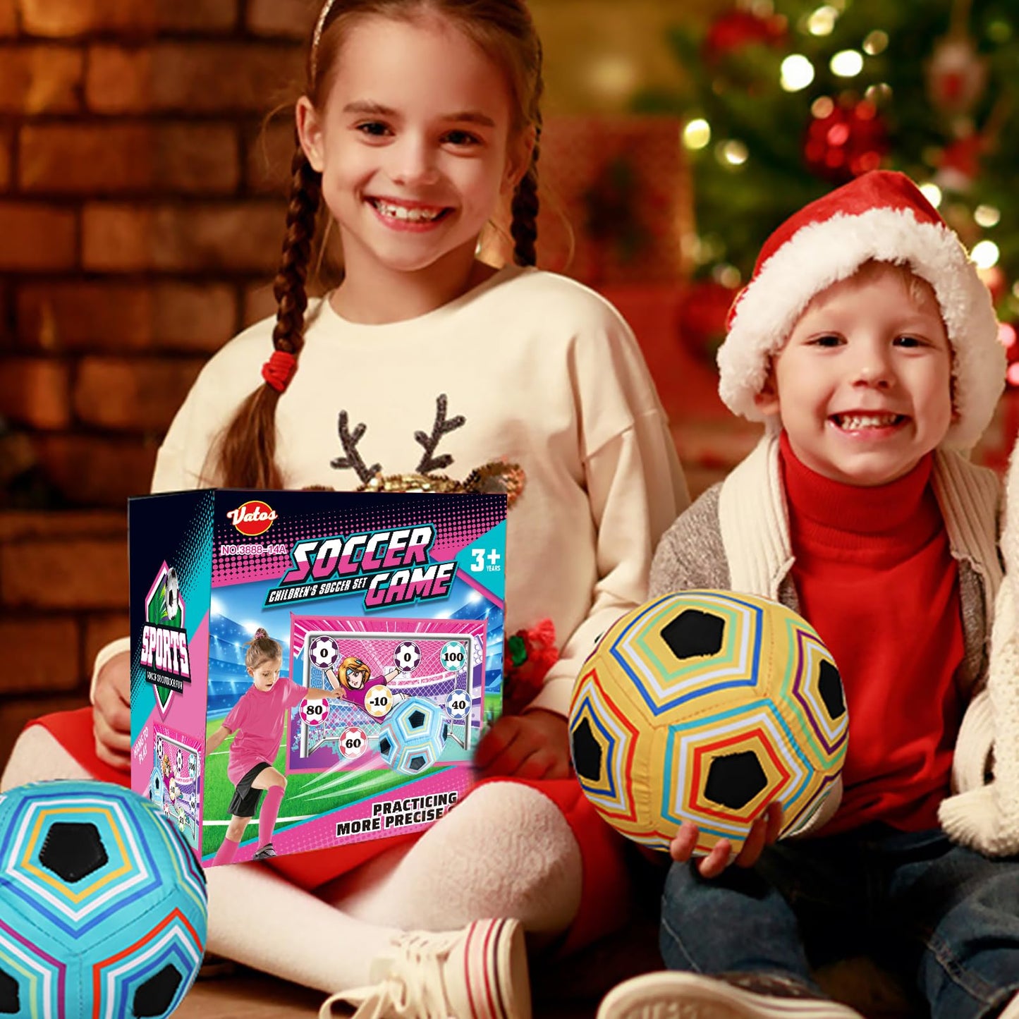 VATOS Toy Soccer Ball Game Set for Boys and Girls, Indoor Outdoor Backyard Toss Soccer Goal Game with 2 Balls, 1 Flannel Target, Soccer Toys for 3-5 6-8 8-12 Years Old Kids Birthday
