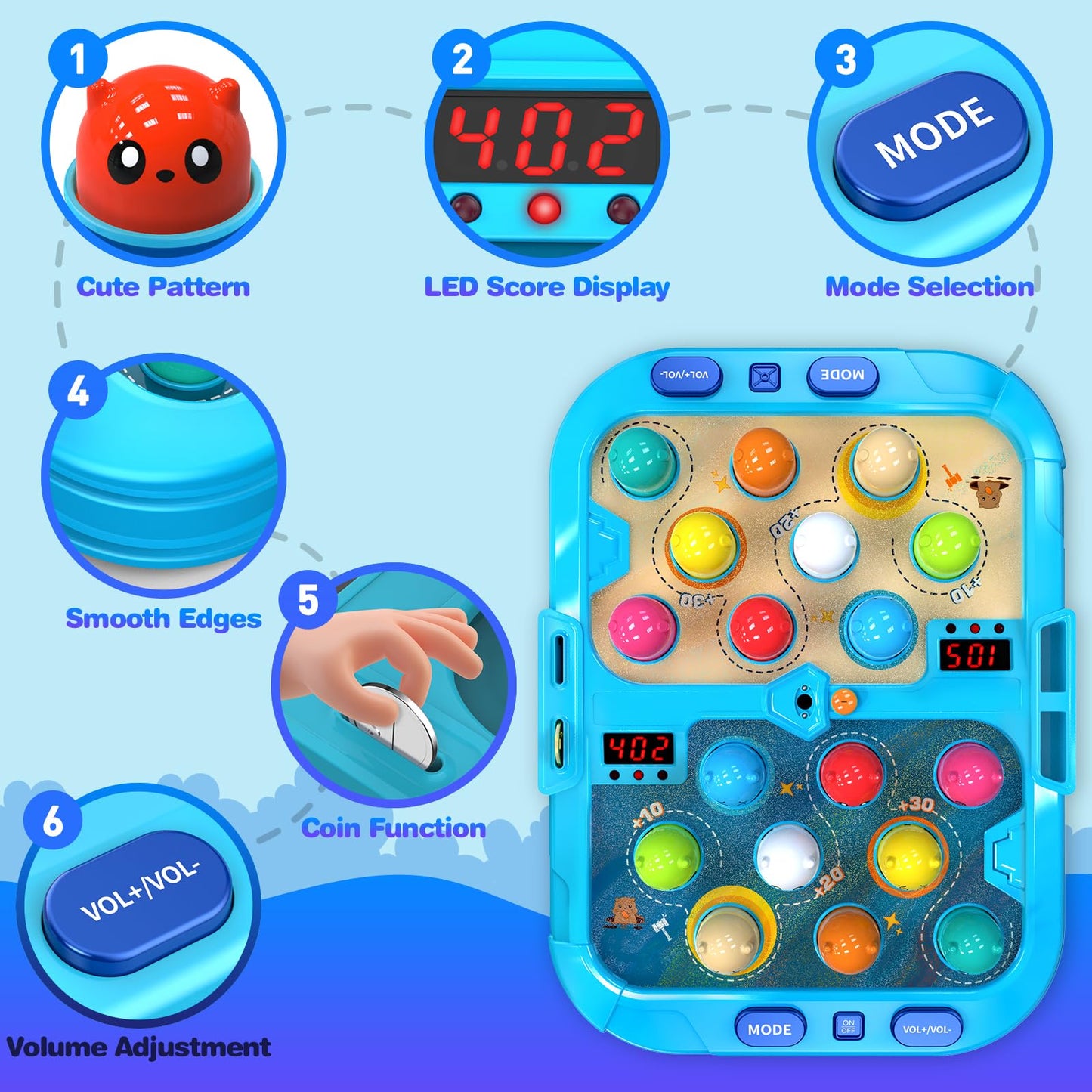 HopeRock Toys for 2 3 4 5 Year Old Boy,Toddler Toys Age 2-4, Whack A Frog Game,with 5 Modes,45 Levels,9 Music Spray and Light-up, Baby Toy Gifts for Early Learning, Birthday Gift for Toddler Boy Toys