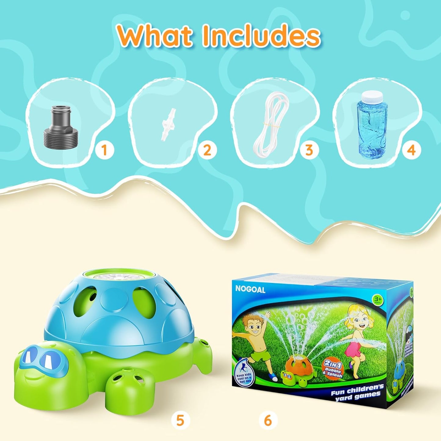 Water Sprinkler for Kids, 2-in-1 Sprinkler Toys with Bubble Machine, Turtle Toddler Outdoor Backyard Games Splashing Toys for Summer Fun, Children's Sprinkler for Kids Age 3-5 4-8 Girls Boys Gift