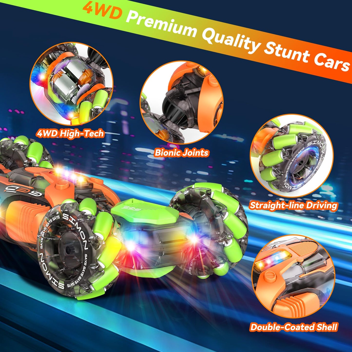 Gesture Sensing RC Stunt Car, 360° Rotating 4WD Remote Control Transform Hand Controlled Car - Fun Toys for 6 7 8 9 10 11 12 13 Year Old Boys Girls Birthday Gifts